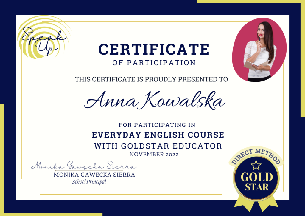 Certyfikat kurs angielskiego